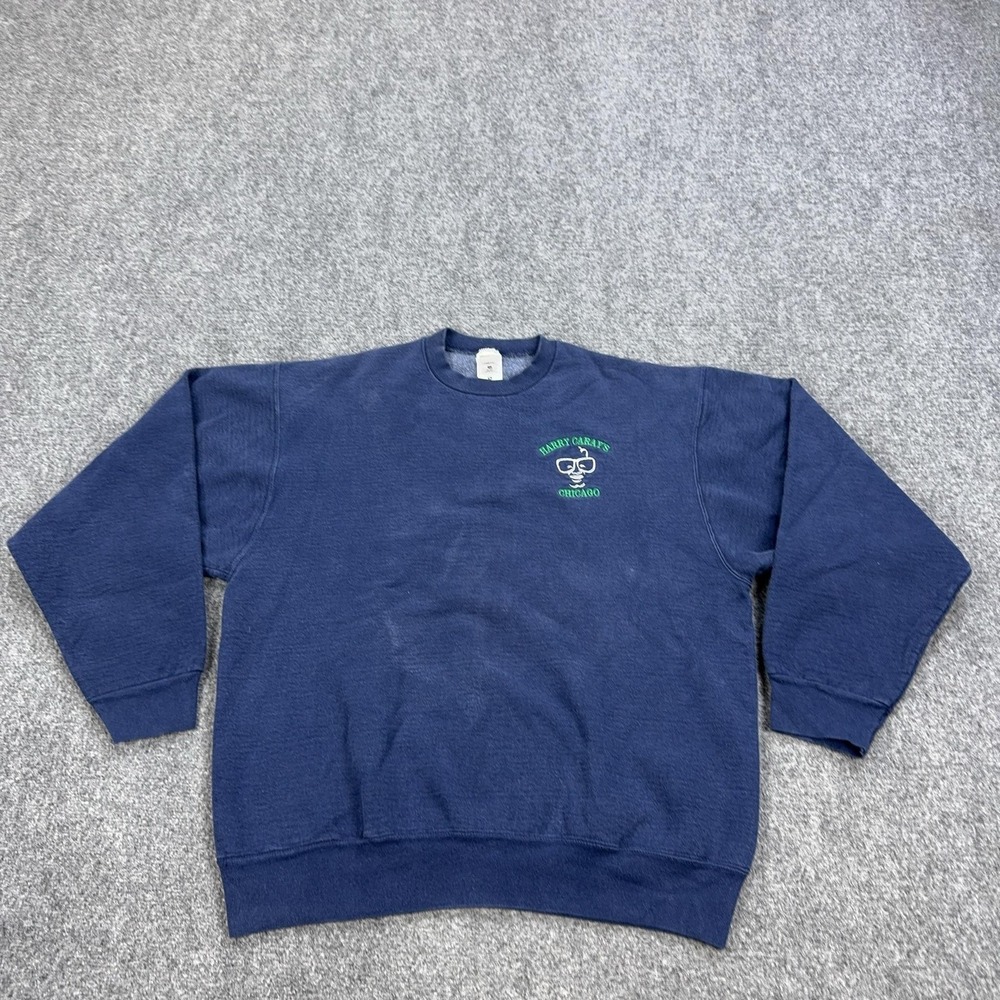 VTG Harry Caray's Chicago Sweatshirt Mens XL Blue Fleece Pullover Crewneck USA